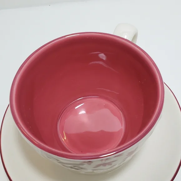 Starbucks 2006 Embossed Leaf Mug Cup and Saucer Pink Cream 9 oz - Picture 9 of 14